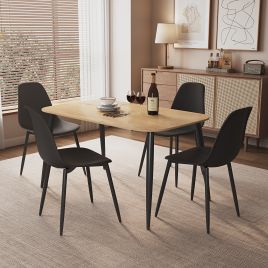 NEXO Rectangular Dining Table with 4 Curve Plastic Chairs - Light Oak with Black