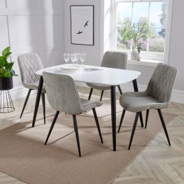 ASHES Rectangular Wood Dining Table with 4 Fabric Chairs Set - White