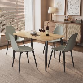 NEXO Rectangular Dining Table with 4 Curve Plastic Chairs - Light Oak with Grey
