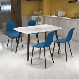 NEXO Rectangular Dining Table with 4 Curve Plastic Chairs - White with Blue