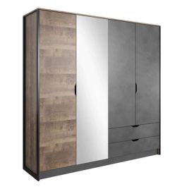Wardrobe - ALVA 4 Door Mirrored Wardrobe Oak 220cm
