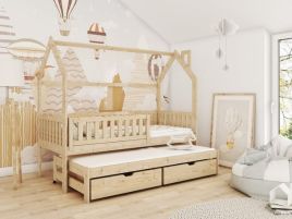 Single Bed - YORKSHIRE Wooden 3ft Bed with Trundle and Bonnell Mattresses Pine