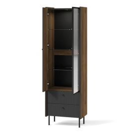 PANDORA Tall Display Cabinet Oak Walnut 59cm