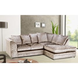ARABIA Crushed Velvet 4 Seater L Shaped - Right Hand Facing Corner Sofa - Mink