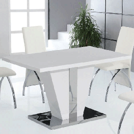 Hove Stainless Steel Base Dining Table in High Gloss - White