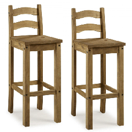 Waltham Bar Chairs in Distressed Solid Waxed Light Pine - Set of 2