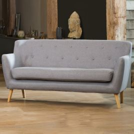 3 Seater Sofa - ELVERRA Fabric Sofa Light Legs - Light Grey