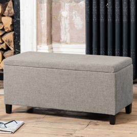 GRANEX Textured Fabric Storage Ottoman - Dark Grey