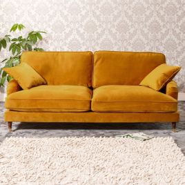 4 Seater Sofa - SOLVARE Velvet Fabric Sofa - Yellow