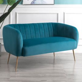 2 Seater Sofa - LUMETTA Velvet Fabric Sofa - Teal