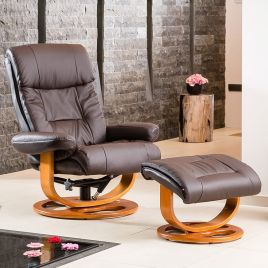 Armchair - MOBELUX Leather Swivel Recliner Chair with Stool - Brown