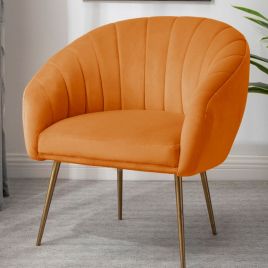 Tub Chair - COLVARA Velvet Fabric Chair - Orange