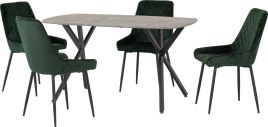 Athens Rectangular Dining Set with Avery Chairs - Concrete Effect Black Emerald Green Velvet