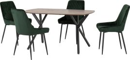 Athens Rectangular Dining Set with Avery Chairs - Oak Effect Black Emerald Green Velvet