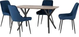 Athens Rectangular Dining Set with Avery Chairs - Oak Effect Black Sapphire Blue Velvet