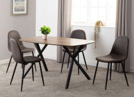 Athens Rectangular Dining Set - Oak Effect Black Brown Faux Leather
