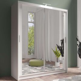 Sliding Wardrobe - AURORA 2 Door Full Mirrored Wardrobe White 180cm