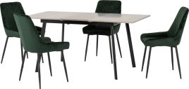 Avery Extending Dining Set with Avery Chairs - Concrete Grey Oak Effect Black Emerald Green Velvet
