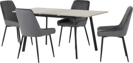 Avery Extending Dining Set with Avery Chairs - Concrete Grey Oak Effect Black Grey Velvet