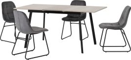 Avery Extending Dining Set with Lukas Chairs - Concrete Grey Oak Effect Black Grey Velvet