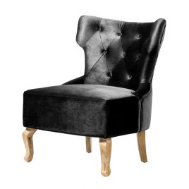 Valparaiso Velvet Armless Chairs Elegant Set of 2 with Curved Wooden Legs - Black