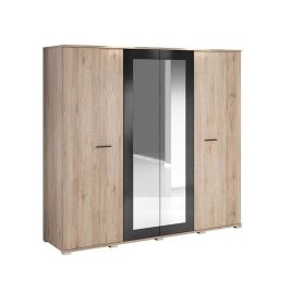 Wardrobe - BRAGA 4 Door Mirrored Wardrobe Oak San Remo 200cm