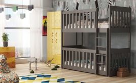 Kellog Wooden Bunk Bed with Cot Bed and Foam Mattress - Graphite