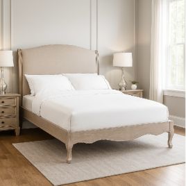 Camille Limed Oak Frame Linen Fabric Bed - Kingsize