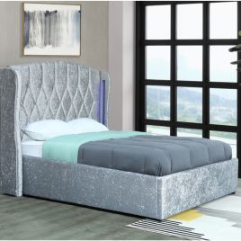 Stockport Ottoman Storage Crush Silver Velvet Bed Frame with LED - 4ft6 Double size