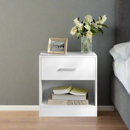 WESTORA Bedside Tables Set of 2 Modern Tables with Drawer for Bedroom or Living Room - White