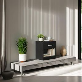 SWANTON Bedside Tables Set of 2 Units with Drawer and Handle - Black