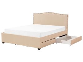 Fabric EU Super King Bed with Storage Beige MONTPELLIER