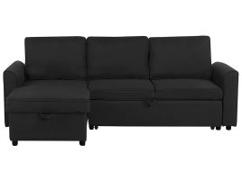 Right Hand Fabric Corner Sofa Bed with Storage Black NESNA