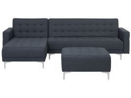 Right Hand Fabric Corner Sofa with Ottoman Dark Grey ABERDEEN