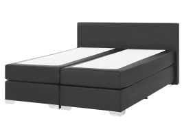 Faux Leather EU King Size Divan Bed Black PRESIDENT