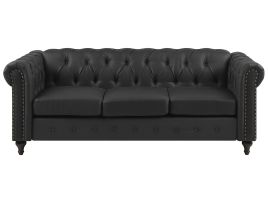 3 Seater Faux Leather Sofa Black CHESTERFIELD