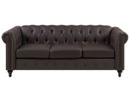 3 Seater Faux Leather Sofa Brown CHESTERFIELD