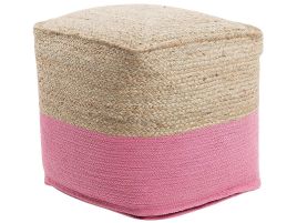 Jute Woven Pouffe Pink KIRAMA
