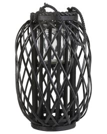 Wooden Candle Lantern 40 cm Black MAURITIUS