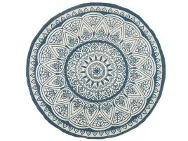 Round Jute Area Rug 120cm Blue