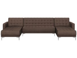 5 Seater U-shaped Modular Fabric Sofa Brown ABERDEEN