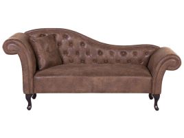 Left Hand Chaise Lounge Faux Suede Brown LATTES