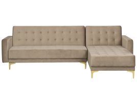 Left Hand Velvet Corner Sofa Sand Beige ABERDEEN