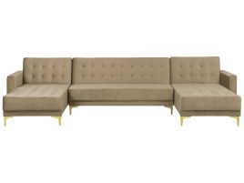 5 Seater U-Shaped Modular Velvet Sofa Sand Beige ABERDEEN