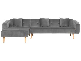 Right Hand Velvet Corner Sofa Bed Grey VADSO