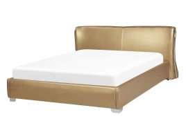 Leather EU Double Bed Gold PARIS