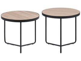 Set of 2 Coffee Tables Light Wood with Black MELODY Small and Medium