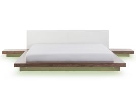 EU Super King Size Bed with LED and Bedside Tables Dark Wood ZEN