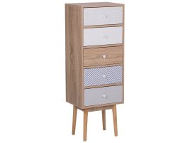 CHARLOTTE Oak Finish Chest of Drawers - Tallboy, Medium-sized, 5 Drawers