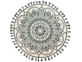 Round Cotton Area Rug Mandala Pattern 120cm Cream and Green